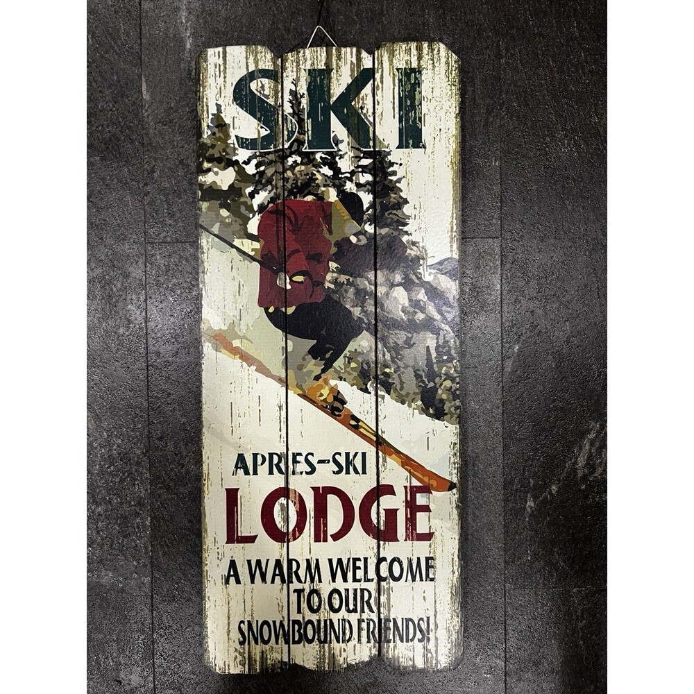 Lodge Sign Rustic Cabin apres Ski cabin 21x9" decor wall art winter